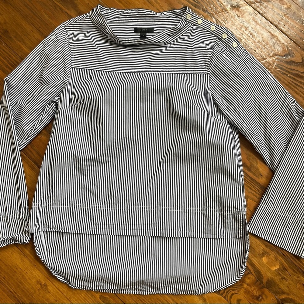 JCrew‎ Funnelneck Striped Shirt Low High Hem Coastal Preppy size 4